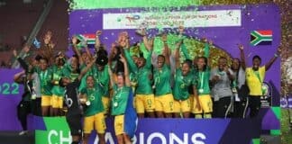 BANYANA BANYANA WINS AT THE WAFCON 2022 Banyana Banyana players celebrate after winning the 2022 Women's Africa Cup of Nations (@CAFWomen)