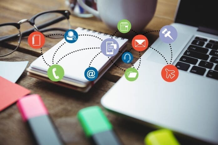 Digital Composite Of Laptop With Graphic public relations