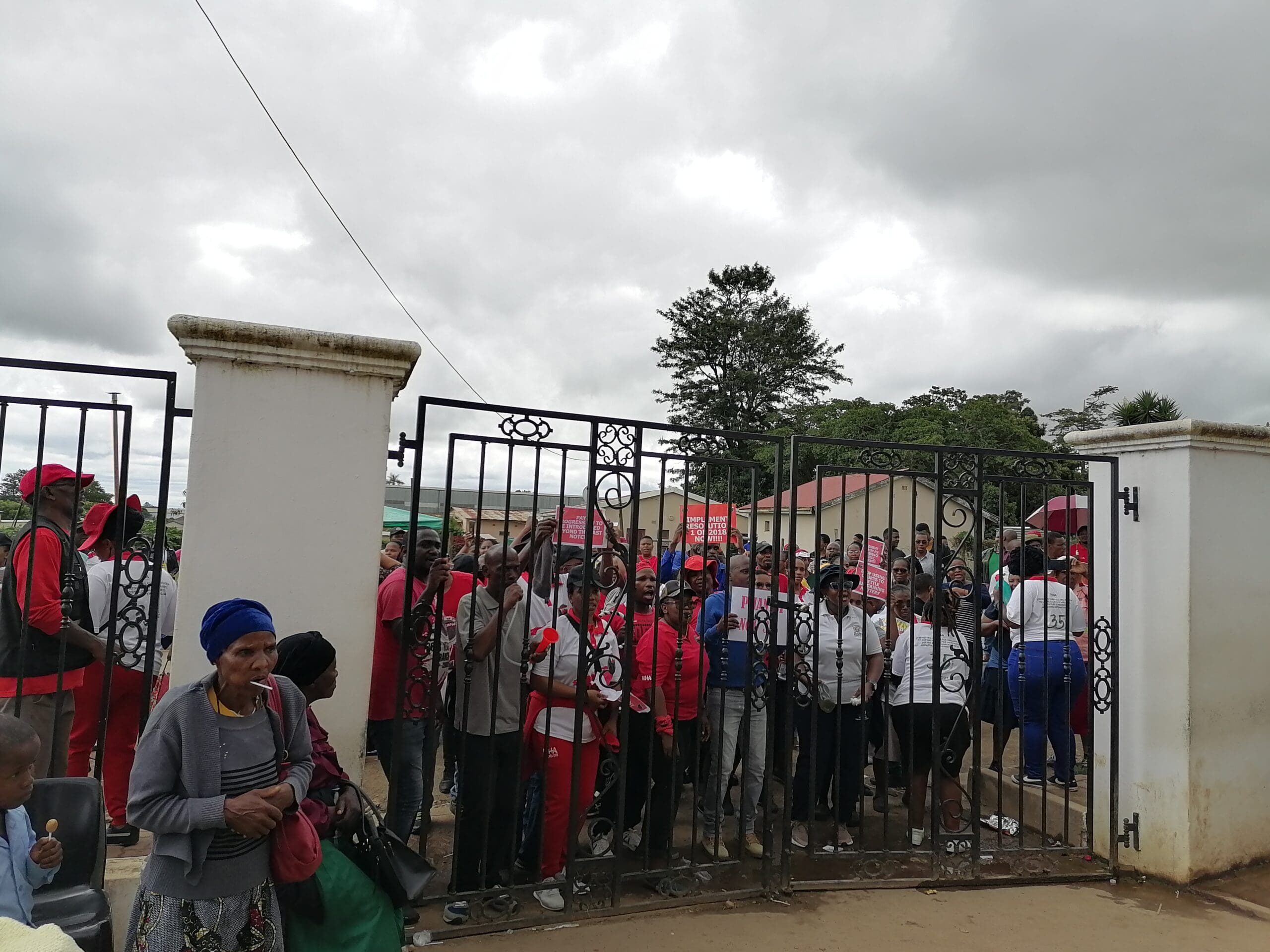 THE ONGOING STRIKE IN MOST HEALTH INSTITUTIONS IN EC IS CAUSING A STRAIN IN MOST PATIENTS Union members shutting down all government departments in Bizana this week.—Photo / Sisipho Njisane