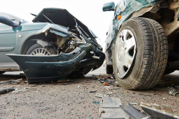 Car Crash Accident On Street, Damaged Automobiles After Collision In City car crash accident on street, damaged automobiles after collision in city