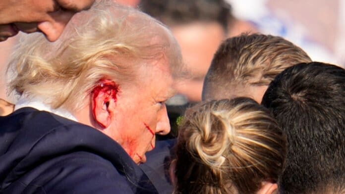 Skynews Trump Shot 6625781 BREAKING: Gunman Opens Fire at Trump Rally in Pennsylvania, Two Dead and Trump Wounded