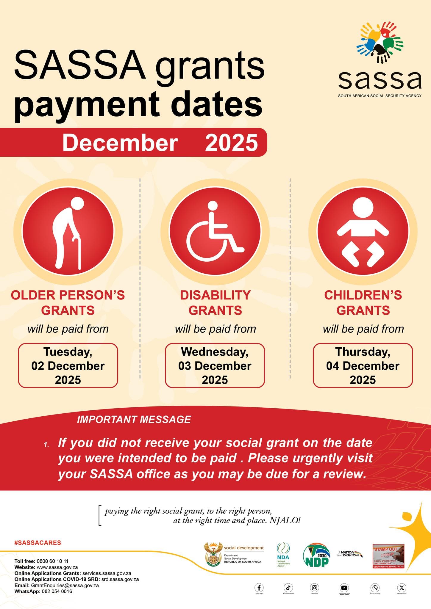 Social Grant Payment Dates For December 2025 SASSA Payment Dates Poster for December 2025
