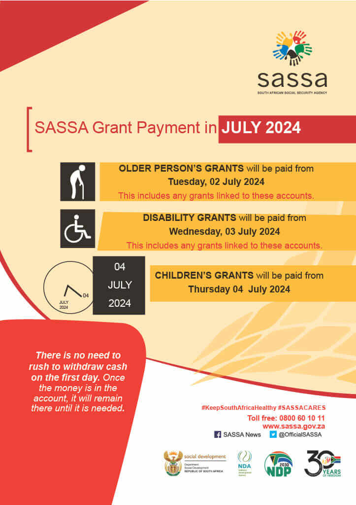 SASSA payment dates poster for July