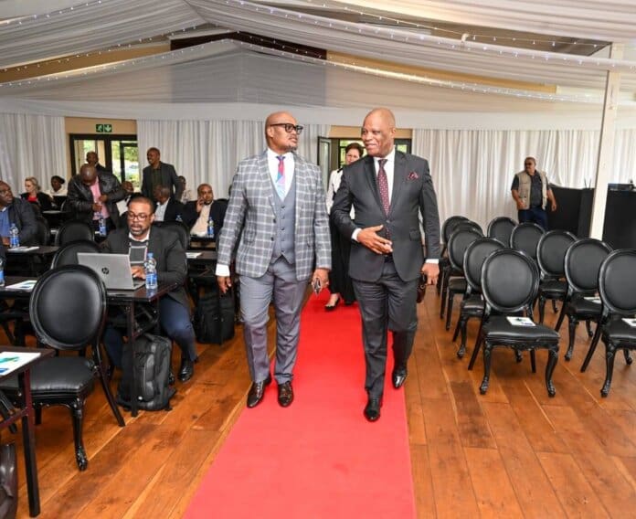 Mumimec Deputy Minister Dr Dickson Masemola and MEC Zolile Williams address local government heads at the Alex Golf Country Club, East London.